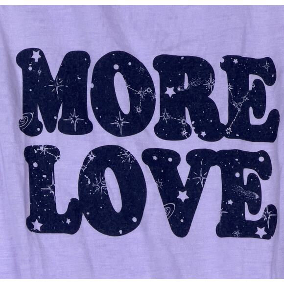 NWT No Boundaries Tank Top “MORE LOVE” Juniors Size Small Purple Cinched Back - Picture 2 of 8
